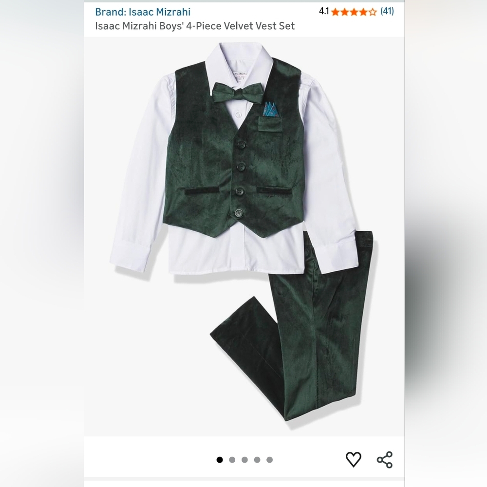 Isaac Mizrahi Boys' Hunter Green Velvet 4 Piece Set